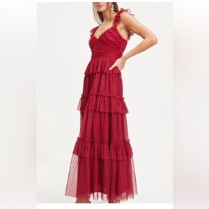 Vici Collection Flying Tomato Red Polka Dot Maxi Tiered Dress